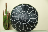 Black Leather Ottoman Pouf